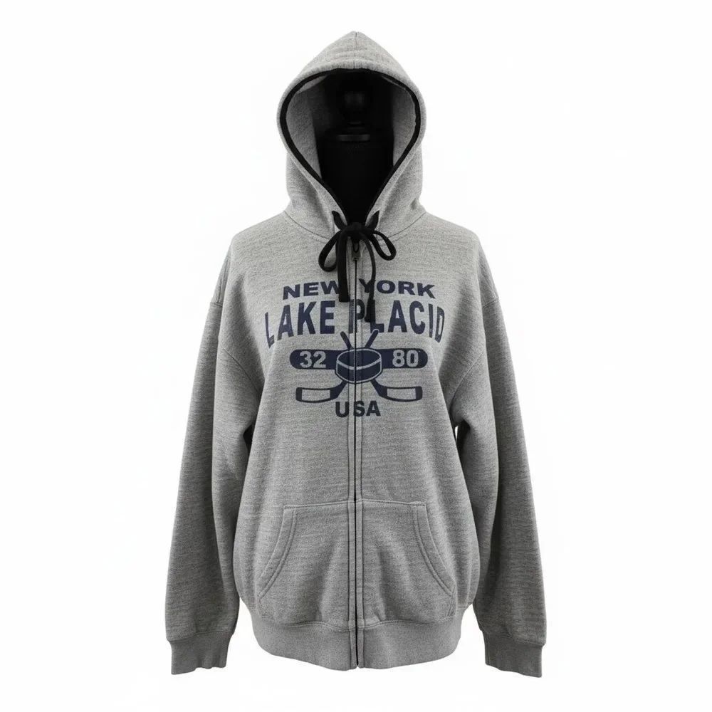 Pacific & Co New York Lake Placid Zip Hoodie Size L Gray